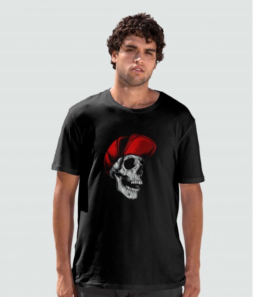 Мъжка тениска с щампа Готика Skull with red hat